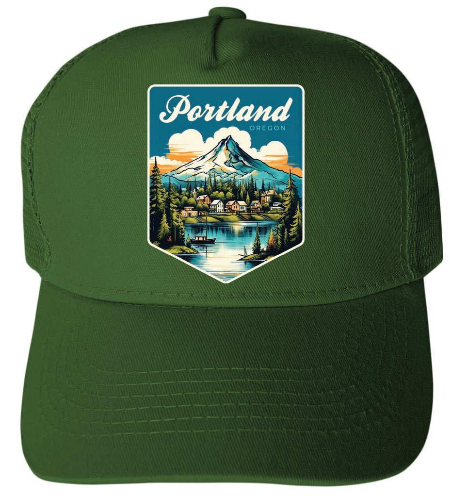 Portland Oregon Design B Green Unisex Mesh Back Trucker Hat with Adjustable Snapback 2-Pack