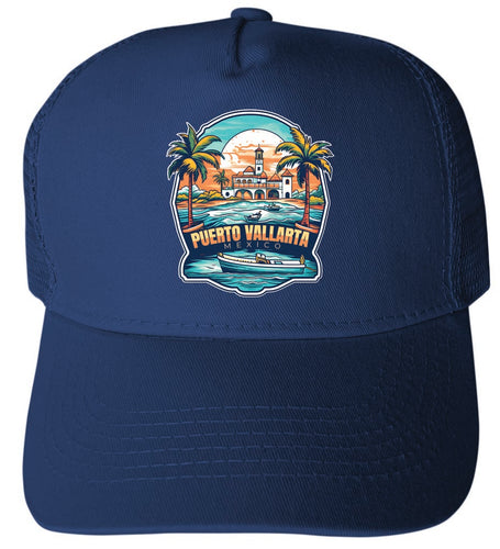 Puerto Vallarta Mexico Design A Navy Unisex Mesh Back Trucker Hat with Adjustable Snapback 4-Pack