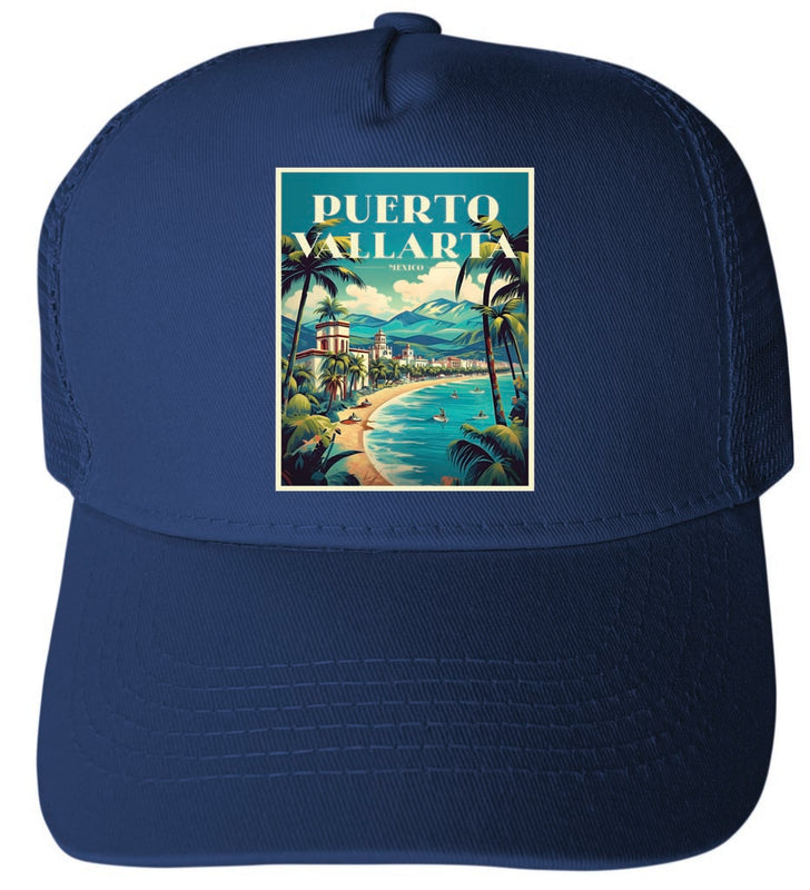 Puerto Vallarta Mexico Design C Navy Unisex Mesh Back Trucker Hat with Adjustable Snapback 4-Pack