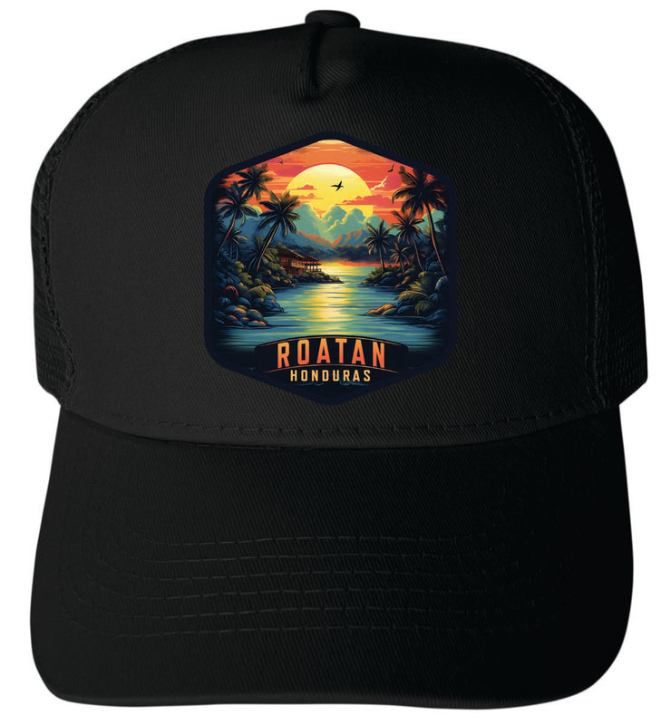 Roatan Honduras Unisex Mesh Back Trucker Hat with Adjustable Snapback Black