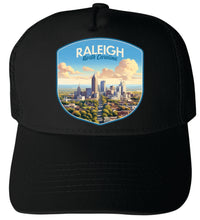 Load image into Gallery viewer, Raleigh North Carolina Daytime Cityscape Design  Unisex Mesh Back Trucker Hat with Adjustable Snapback
