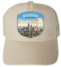 Load image into Gallery viewer, Raleigh North Carolina Daytime Cityscape Design Cream Unisex Mesh Back Trucker Hat with Adjustable Snapback 4-Pack

