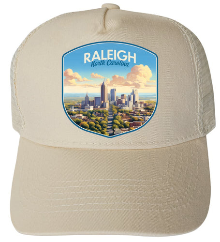 Raleigh North Carolina Daytime Cityscape Design Cream Unisex Mesh Back Trucker Hat with Adjustable Snapback 4-Pack
