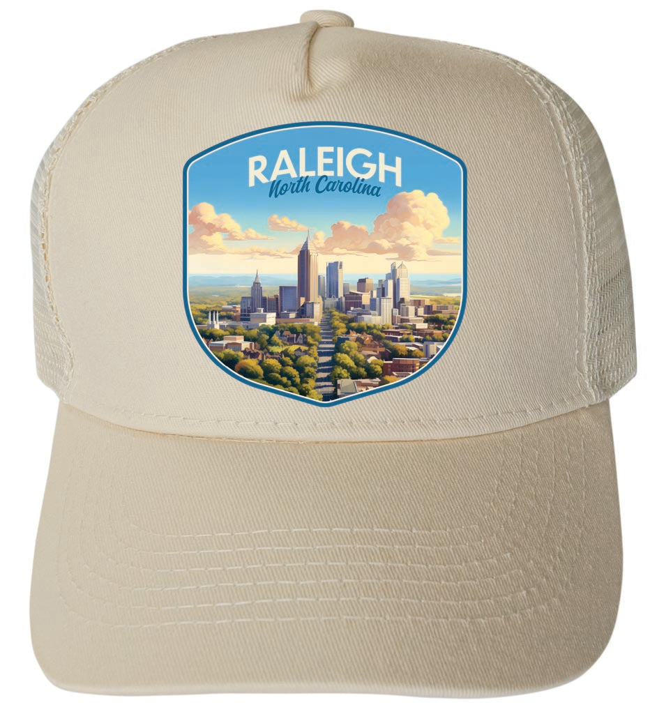 Raleigh North Carolina Daytime Cityscape Design Cream Unisex Mesh Back Trucker Hat with Adjustable Snapback 4-Pack