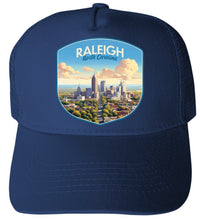 Load image into Gallery viewer, Raleigh North Carolina Daytime Cityscape Design  Unisex Mesh Back Trucker Hat with Adjustable Snapback
