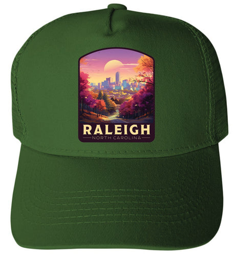 Raleigh North Carolina City of Oaks Sunset Design Green Unisex Mesh Back Trucker Hat with Adjustable Snapback 4-Pack