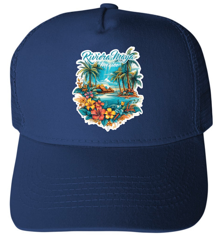 Riviera Maya Mexico Design A Navy Unisex Mesh Back Trucker Hat with Adjustable Snapback 4-Pack
