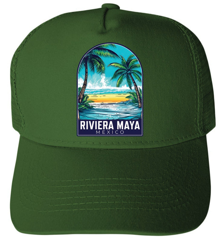 Riviera Maya Mexico Design B Green Unisex Mesh Back Trucker Hat with Adjustable Snapback 2-Pack