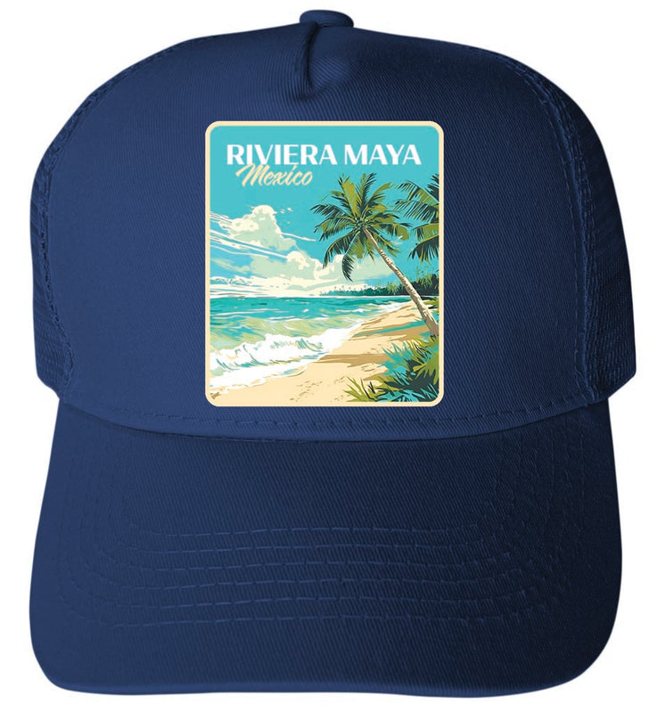 Riviera Maya Mexico Design C Navy Unisex Mesh Back Trucker Hat with Adjustable Snapback 4-Pack