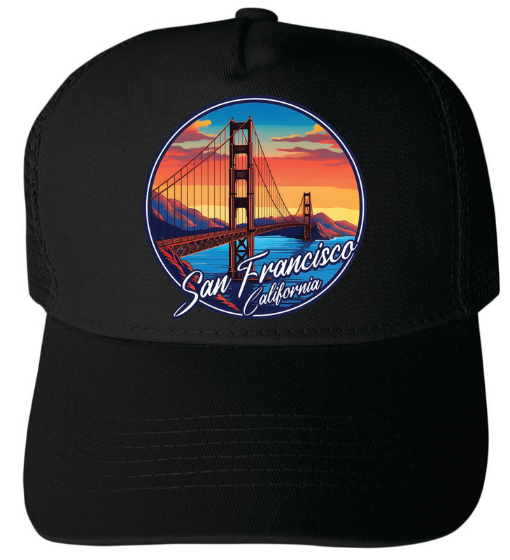 San Francisco California Unisex Mesh Back Trucker Hat with Adjustable Snapback Black
