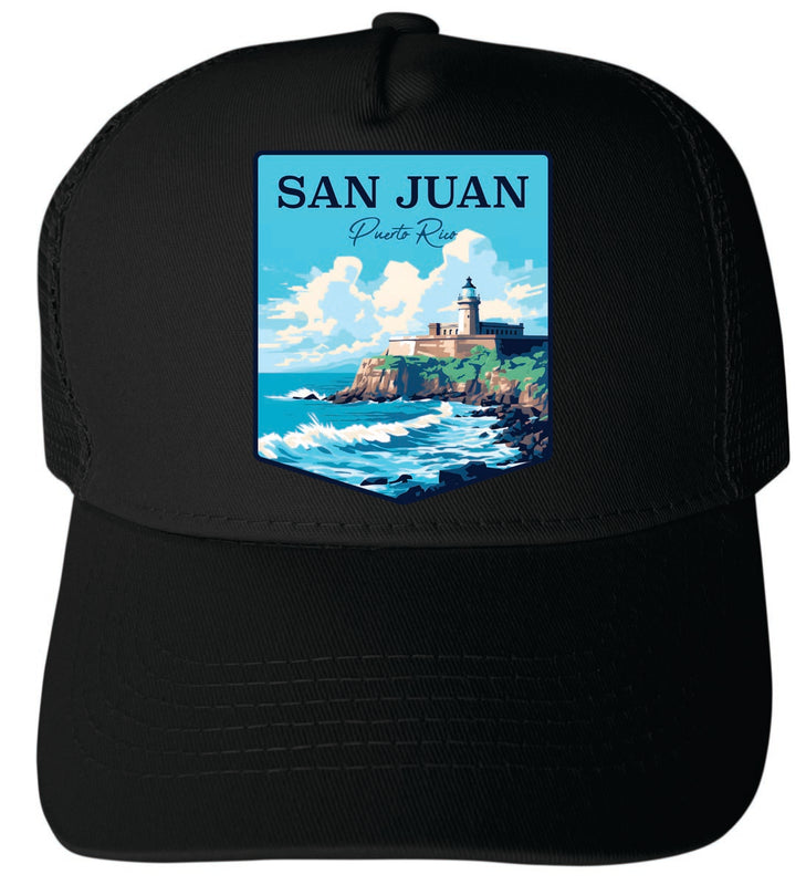 San Juan Puerto Rico Unisex Mesh Back Trucker Hat with Adjustable Snapback Black