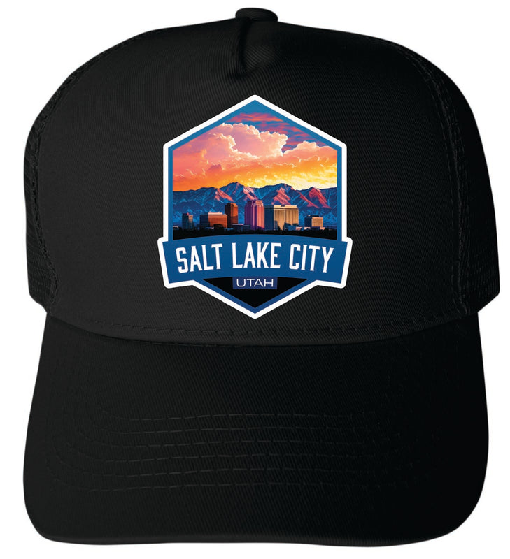Salt Lake City Utah Unisex Mesh Back Trucker Hat with Adjustable Snapback Black