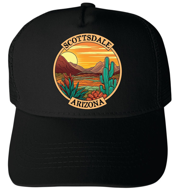 Scottsdale Arizona Unisex Mesh Back Trucker Hat with Adjustable Snapback Black