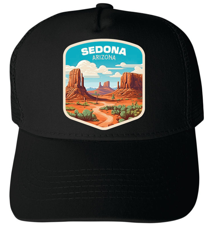 Sedona Arizona Unisex Mesh Back Trucker Hat with Adjustable Snapback Black