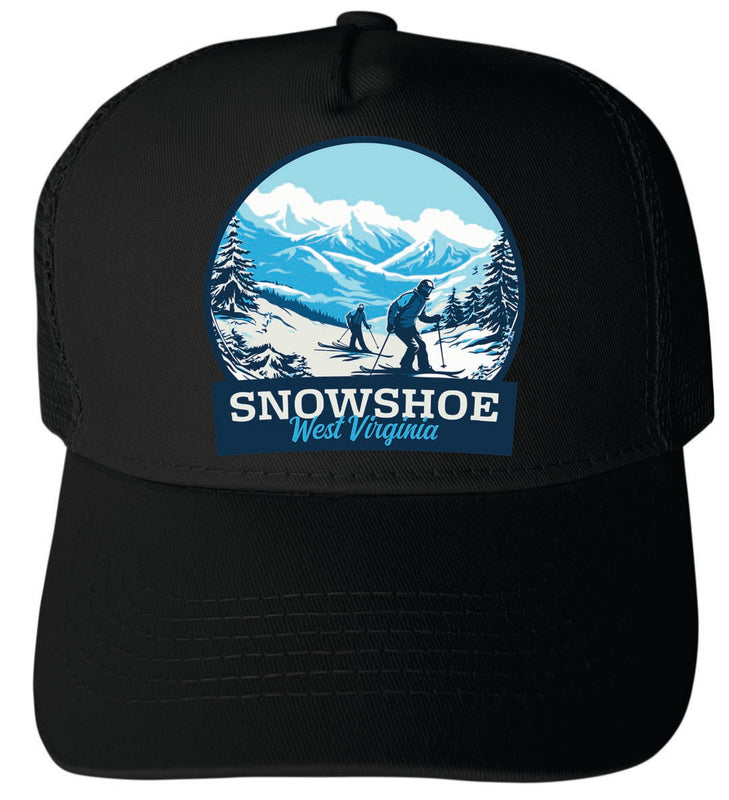 Snowshoe West Virginia Unisex Mesh Back Trucker Hat with Adjustable Snapback Black