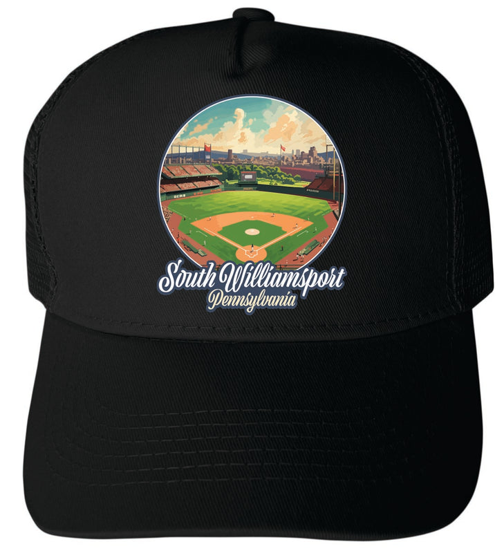 South Williamsport Pennsylvania Unisex Mesh Back Trucker Hat with Adjustable Snapback Black