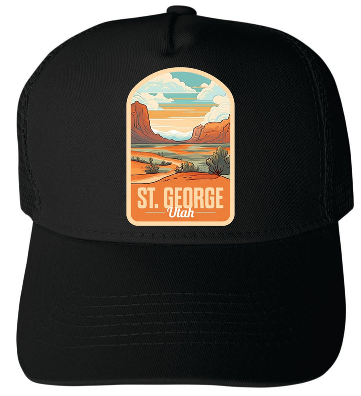 St. George Utah Unisex Mesh Back Trucker Hat with Adjustable Snapback Black