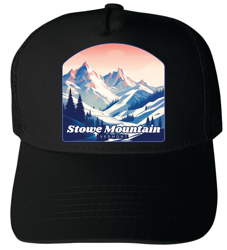 Stowe Mountain Vermont Unisex Mesh Back Trucker Hat with Adjustable Snapback Black