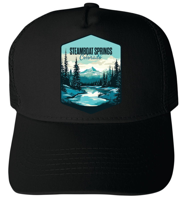 Steamboat Springs Colorado Unisex Mesh Back Trucker Hat with Adjustable Snapback Black