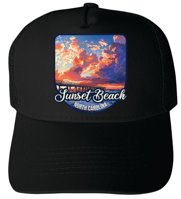 Sunset Beach North Carolina Unisex Mesh Back Trucker Hat with Adjustable Snapback Black