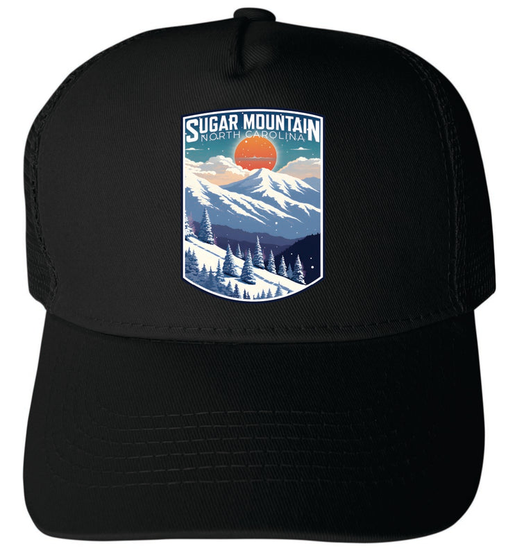Sugar Mountain North Carolina Unisex Mesh Back Trucker Hat with Adjustable Snapback Black