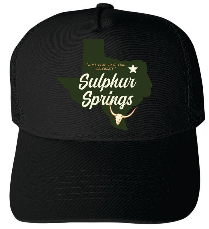 Sulphur Springs Texas Unisex Mesh Back Trucker Hat with Adjustable Snapback Black