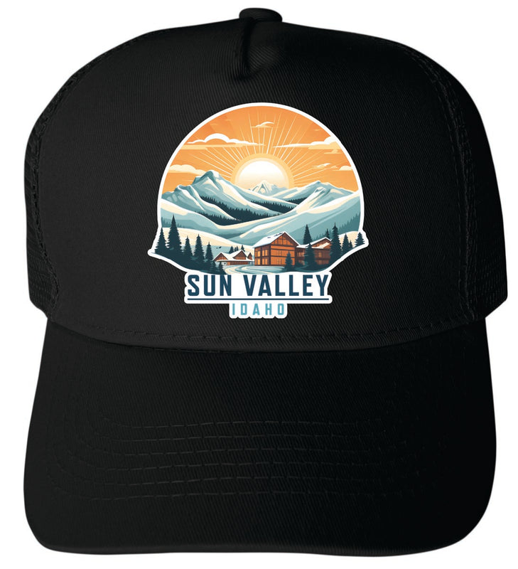 Sun Valley Idaho Unisex Mesh Back Trucker Hat with Adjustable Snapback Black