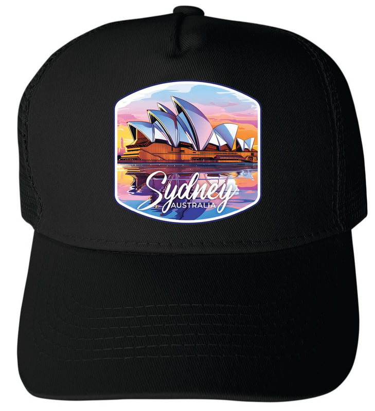 Sydney Australia Unisex Mesh Back Trucker Hat with Adjustable Snapback Black