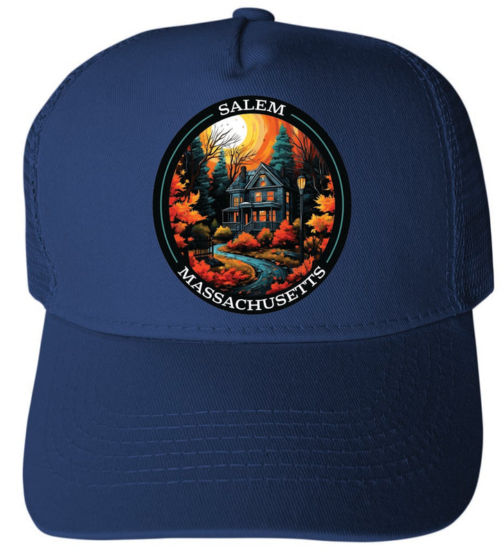 Salem Massachusetts Design B Navy Unisex Mesh Back Trucker Hat with Adjustable Snapback 4-Pack