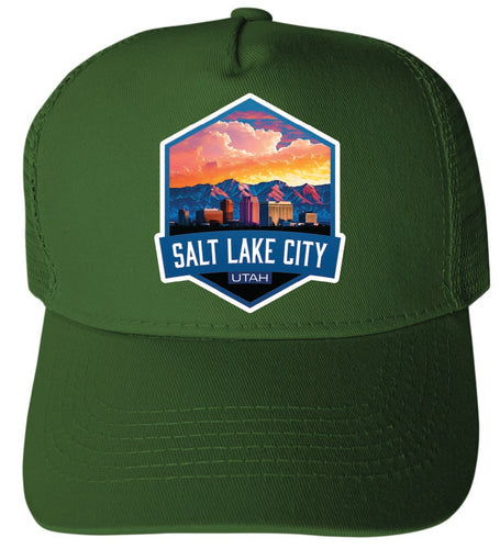 Salt Lake City Utah Design A Green Unisex Mesh Back Trucker Hat with Adjustable Snapback 4-Pack