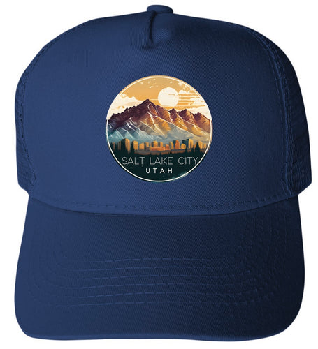 Salt Lake City Utah Design B Navy Unisex Mesh Back Trucker Hat with Adjustable Snapback 4-Pack