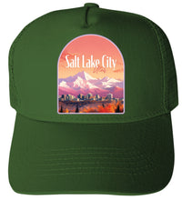 Load image into Gallery viewer, Salt Lake City Utah Design C Green Unisex Mesh Back Trucker Hat with Adjustable Snapback 2-Pack
