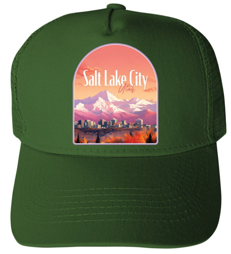 Salt Lake City Utah Design C Green Unisex Mesh Back Trucker Hat with Adjustable Snapback 2-Pack