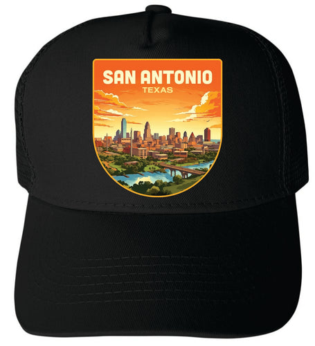 San Antonio Texas Design B Black Unisex Mesh Back Trucker Hat with Adjustable Snapback Single