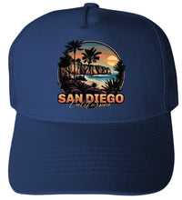 Load image into Gallery viewer, San Diego California Design A  Unisex Mesh Back Trucker Hat with Adjustable Snapback

