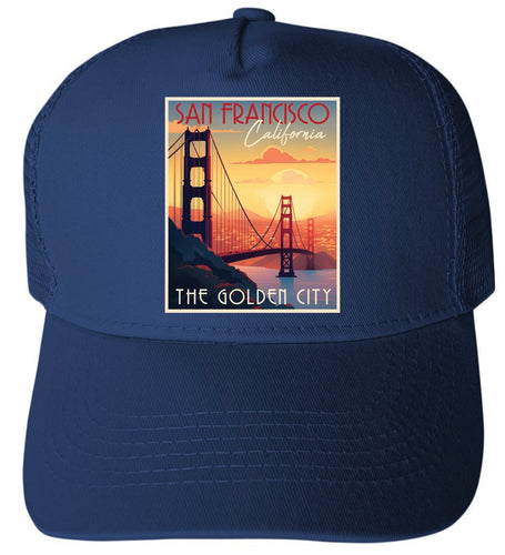 San Francisco California Design B Navy Unisex Mesh Back Trucker Hat with Adjustable Snapback 4-Pack