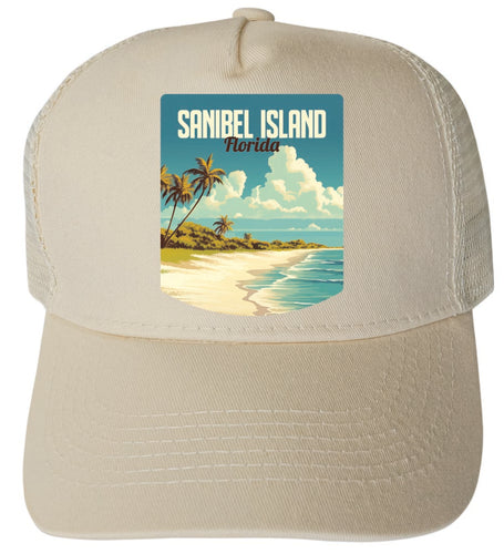 Sanibel Island Design A Cream Unisex Mesh Back Trucker Hat with Adjustable Snapback Single