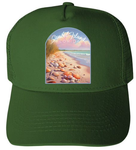 Sanibel Island Design B Green Unisex Mesh Back Trucker Hat with Adjustable Snapback Single