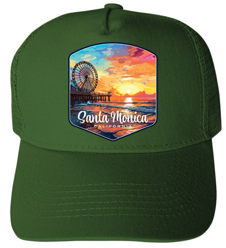 Santa Monica California Design A Green Unisex Mesh Back Trucker Hat with Adjustable Snapback 4-Pack