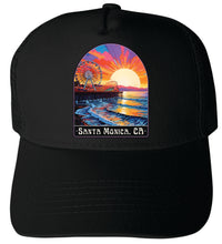 Load image into Gallery viewer, Santa Monica California Design B Unisex Mesh Back Trucker Hat with Adjustable Snapback
