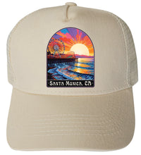 Load image into Gallery viewer, Santa Monica California Design B Unisex Mesh Back Trucker Hat with Adjustable Snapback
