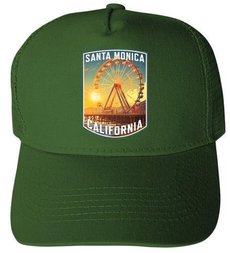 Santa Monica California Design C Green Unisex Mesh Back Trucker Hat with Adjustable Snapback 2-Pack