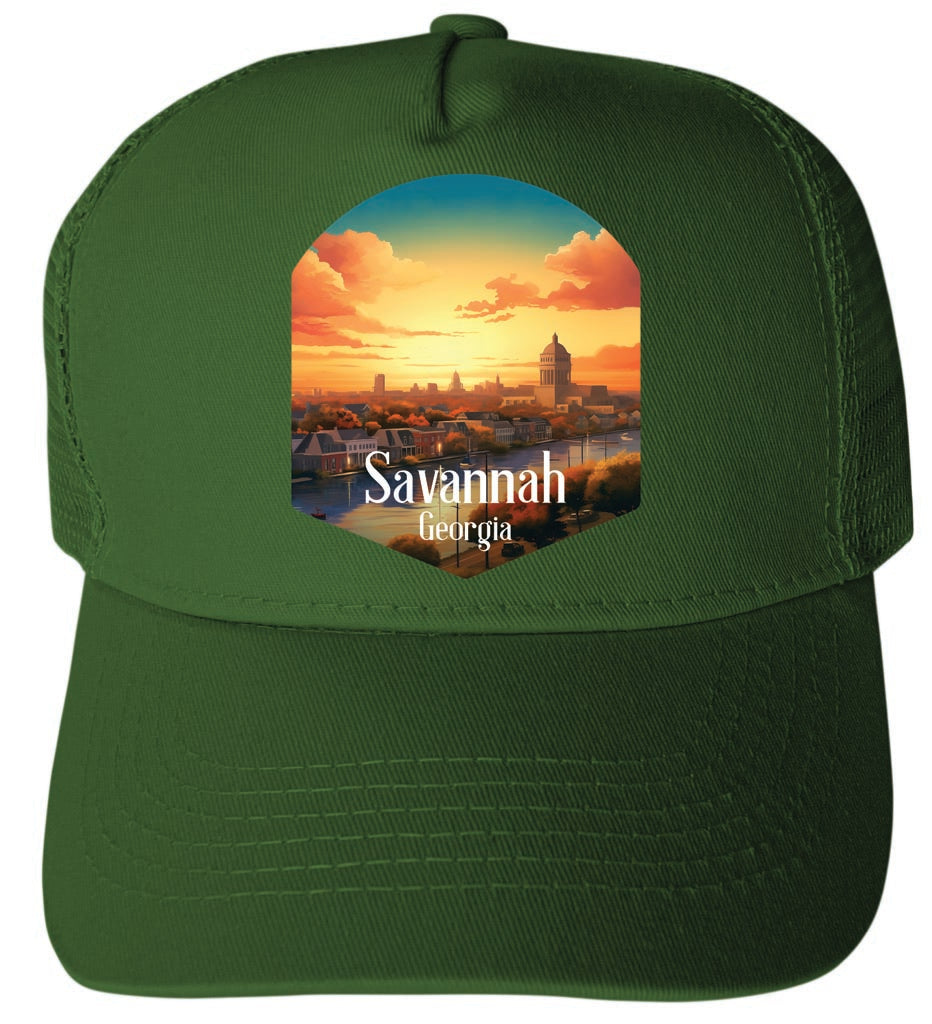 Savannah Georgia Design A Green Unisex Mesh Back Trucker Hat with Adjustable Snapback 2-Pack