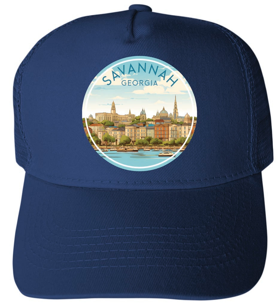 Savannah Georgia Design C Navy Unisex Mesh Back Trucker Hat with Adjustable Snapback 4-Pack