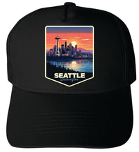 Load image into Gallery viewer, Seattle Washington Design A Unisex Mesh Back Trucker Hat with Adjustable Snapback
