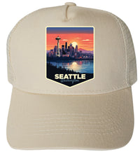 Load image into Gallery viewer, Seattle Washington Design A Unisex Mesh Back Trucker Hat with Adjustable Snapback
