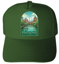 Load image into Gallery viewer, Shanghai China Old Town Design  Unisex Mesh Back Trucker Hat with Adjustable Snapback
