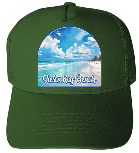 Siesta Key Beach Florida Oceanfront Design Green Unisex Mesh Back Trucker Hat with Adjustable Snapback 2-Pack