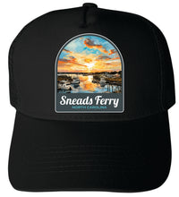 Load image into Gallery viewer, Sneads Ferry North Carolina Sunset over Bay Design Unisex Mesh Back Trucker Hat with Adjustable Snapback
