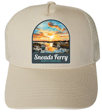 Load image into Gallery viewer, Sneads Ferry North Carolina Sunset over Bay Design Unisex Mesh Back Trucker Hat with Adjustable Snapback
